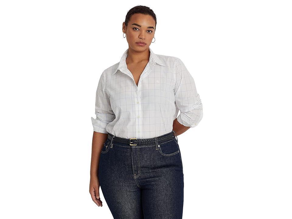 Lauren Ralph Lauren Plus Size Windowpane Cotton Broadcloth Shirt (White Women's Clothing product image