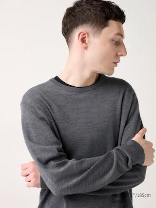 Mens Merino Crew Neck Sweater Gray XS UNIQLO US Product Image