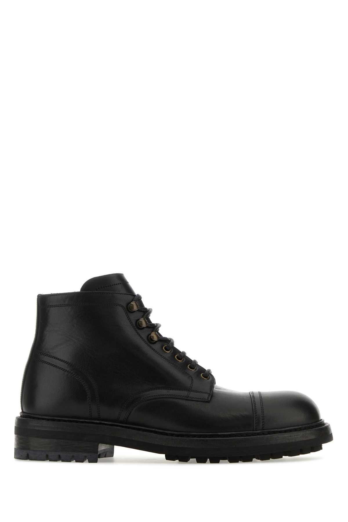 DOLCE & GABBANA Re-edition Black Leather Ankle Boots product image