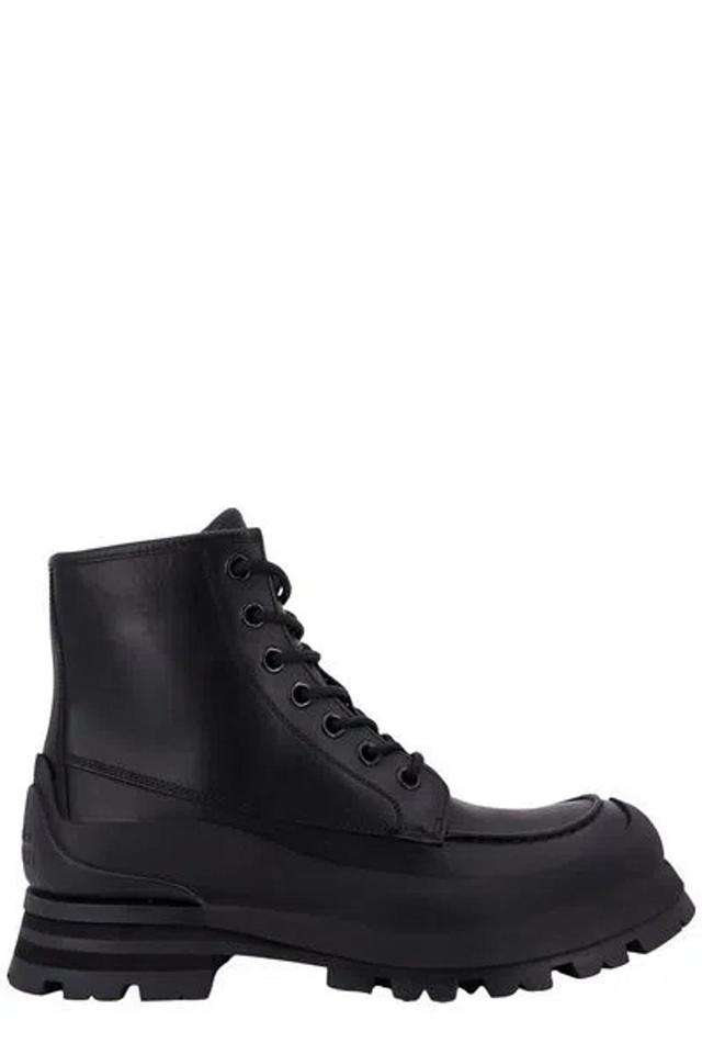 Men's Black Leather Ankle Boots With Oversized Sole And Iconic Logo Print Product Image