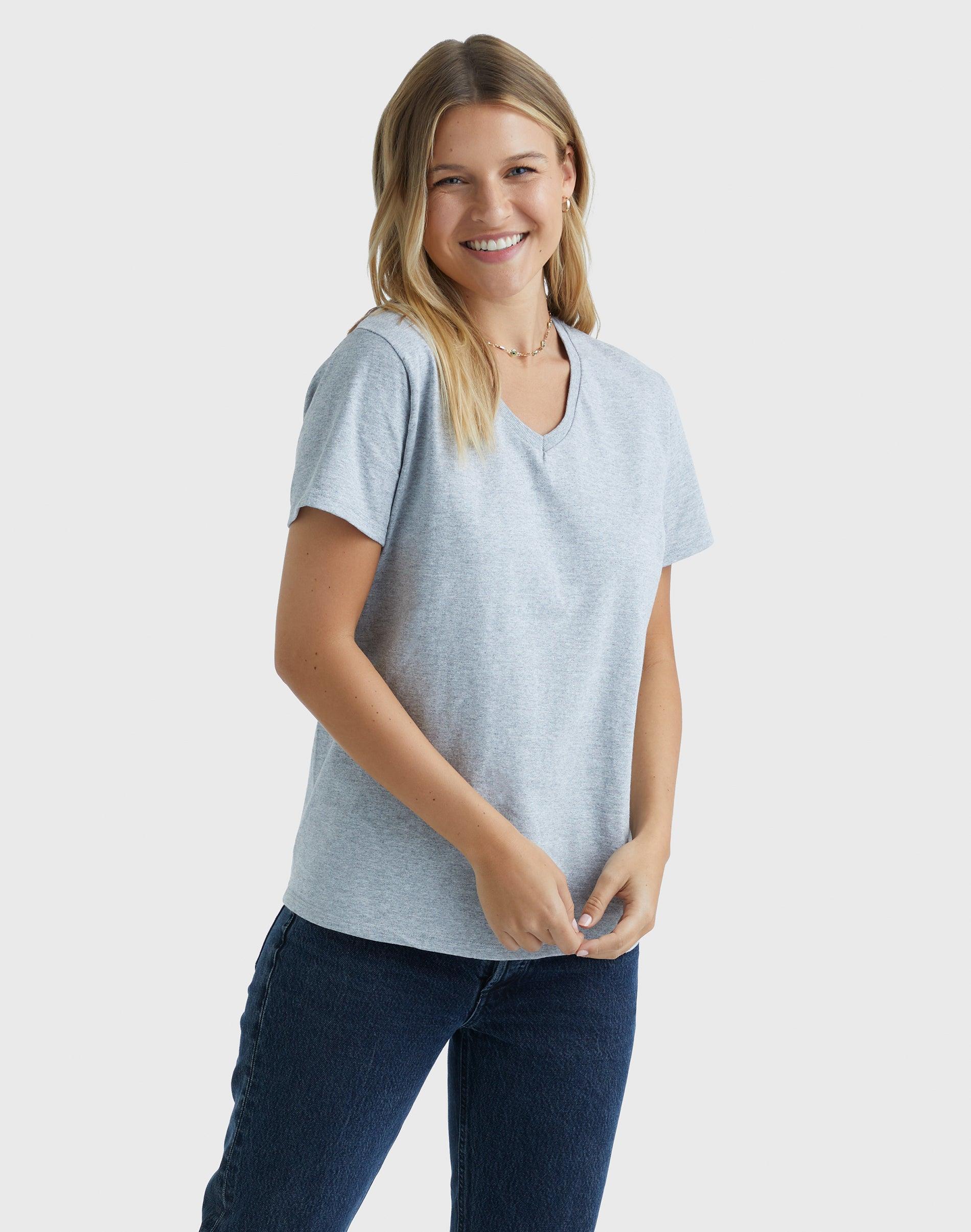 Hanes Essentials Womens Cotton V-Neck T-Shirt Charcoal Heather 2XL Product Image