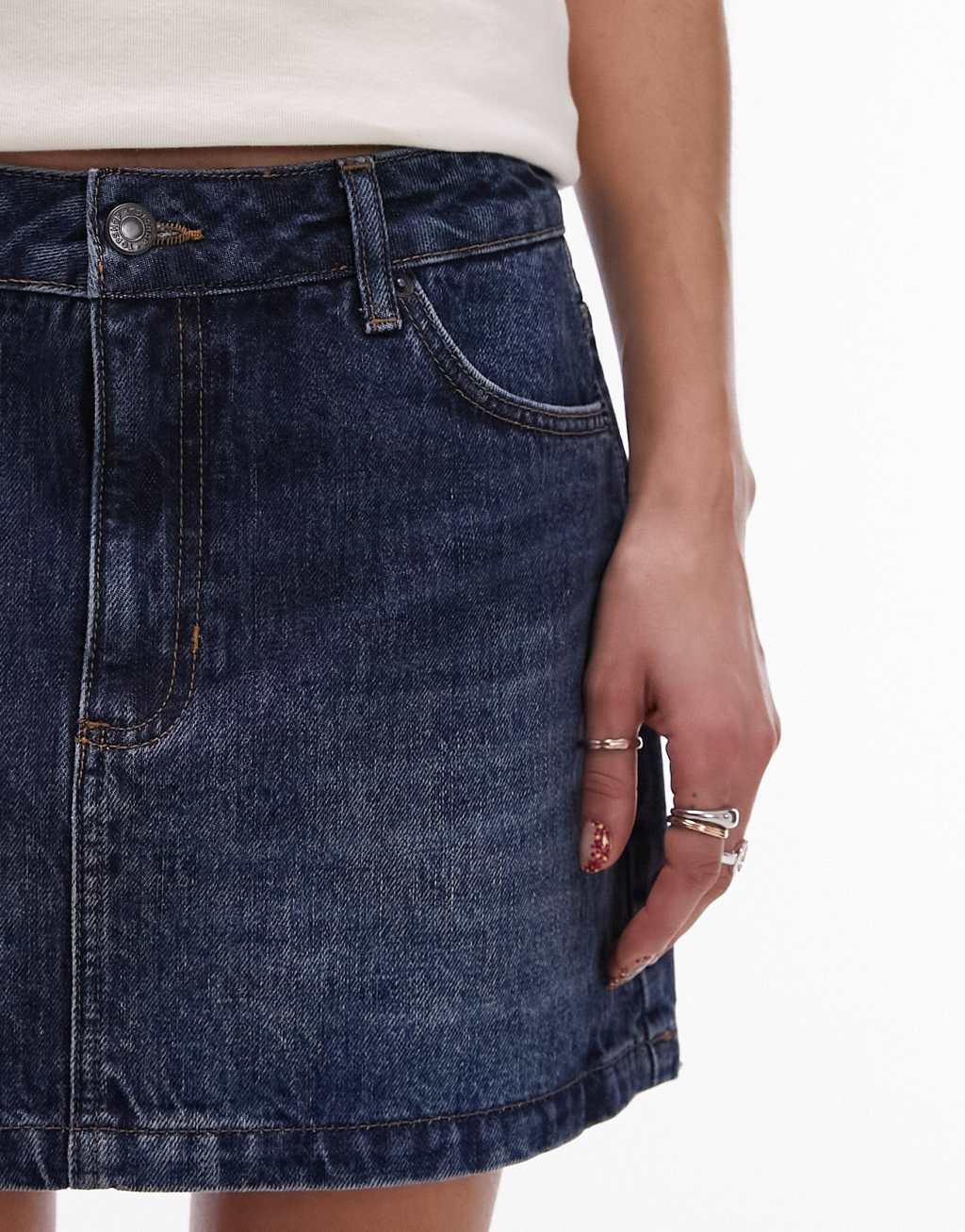 Topshop denim mini pelmet skirt in indigo Product Image