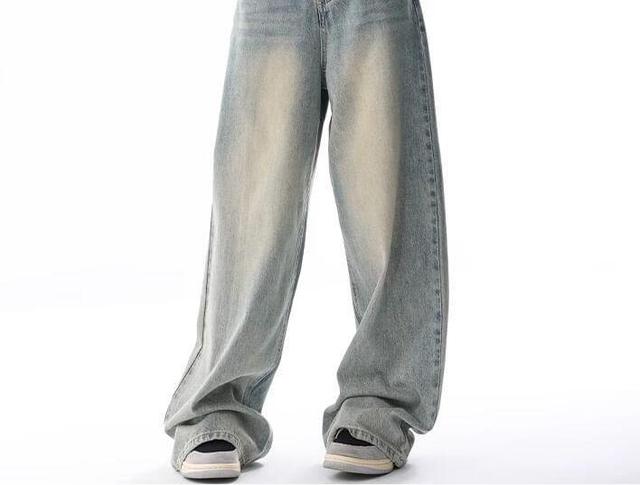 Low Waist Washed Loose-Fit Wide-Leg Jeans Product Image