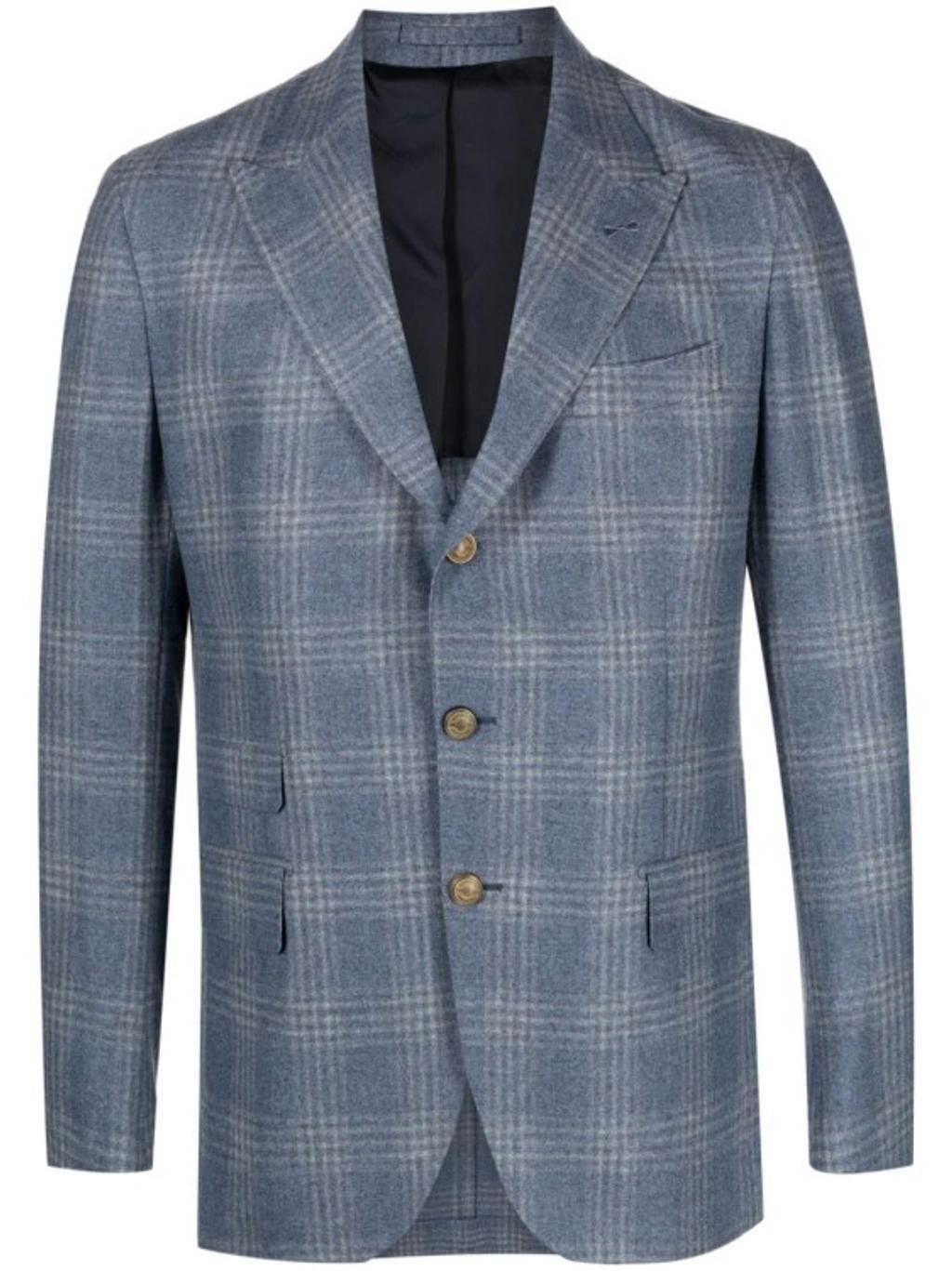 Plaid-check Single-breasted Blazer In Blue Product Image