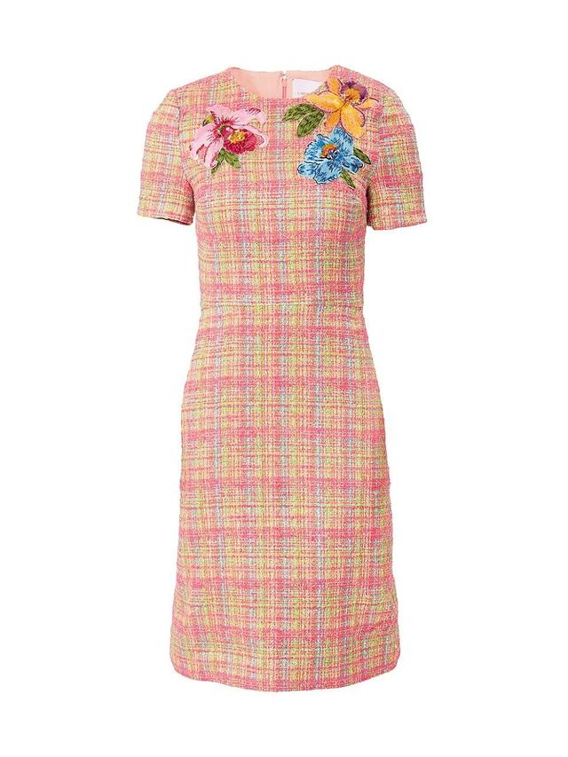 Womens Embroidered Floral Tweed Sheath Dress Product Image