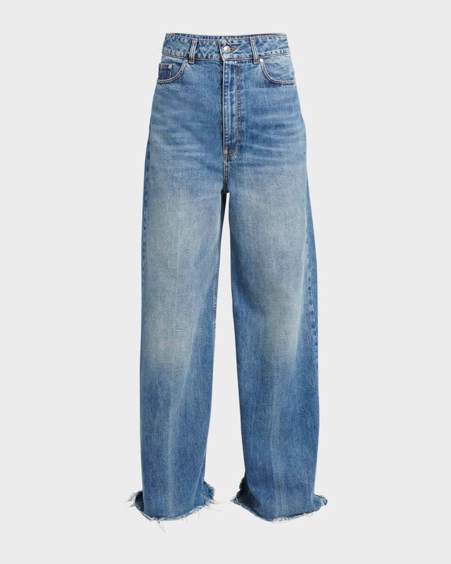 Mid-Rise Medium Wash Wide-Leg Raw-Hem Jeans product image