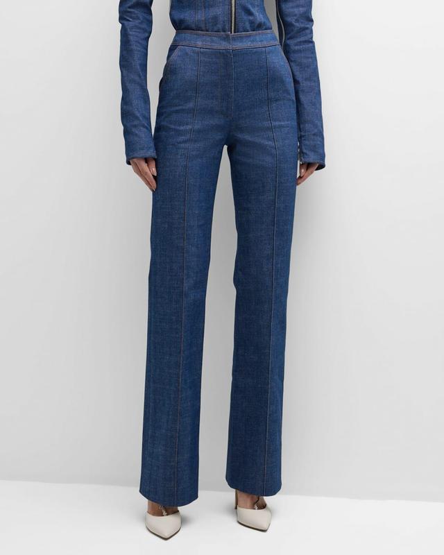 High-Rise Pintuck Straight-Leg Denim Trousers Product Image