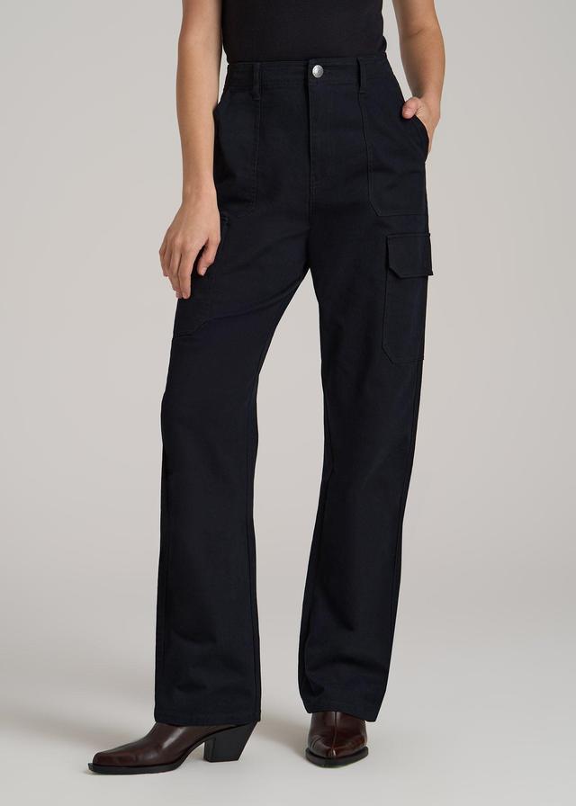 Straight Leg Cargo Chino Pants for Tall Women in Black Product Image