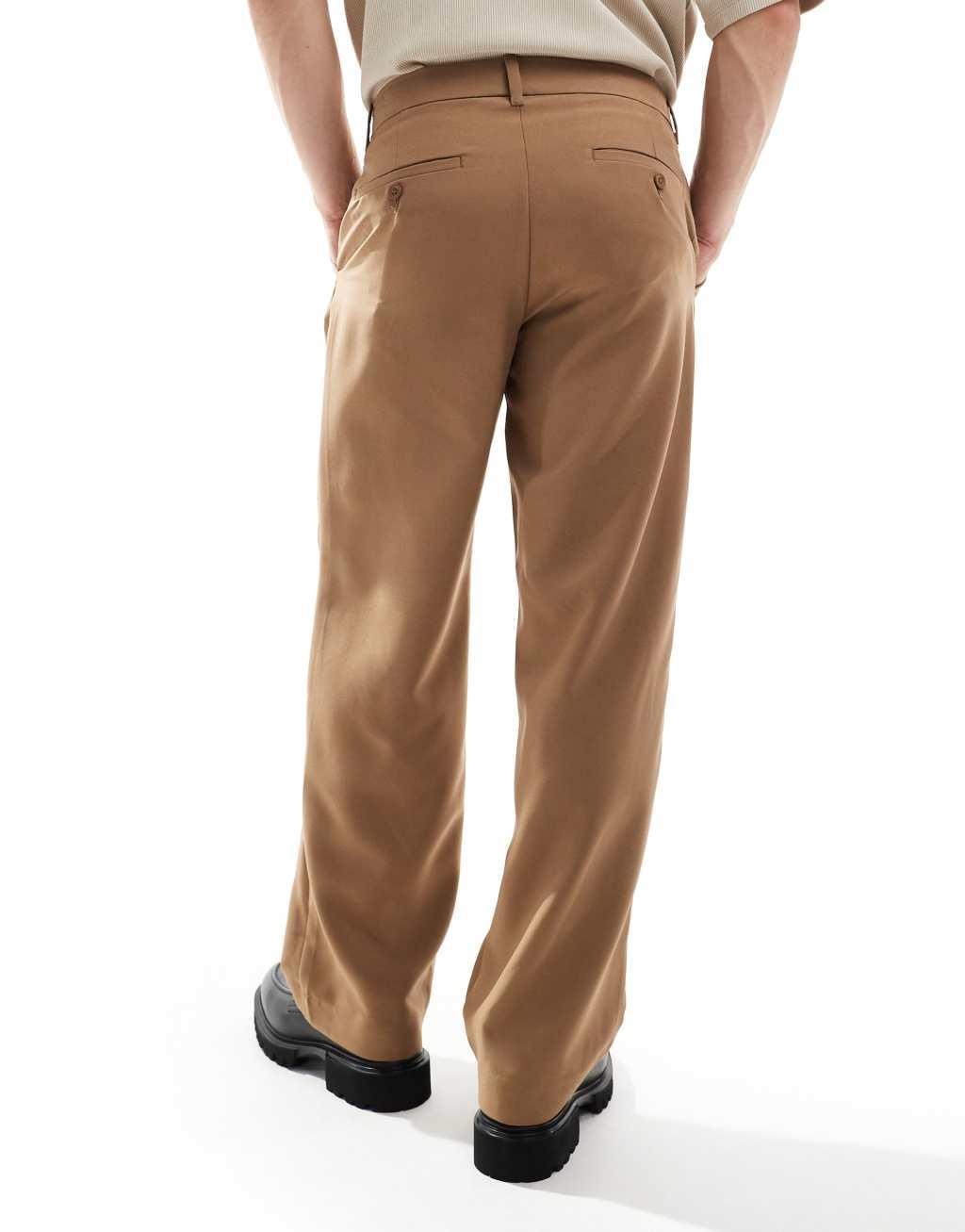 Jack & Jones wide leg pleat front pants in brown Product Image