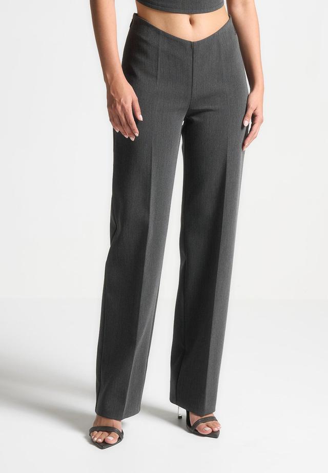 Curved Waist Tailored Trousers - Dark Grey Female Product Image