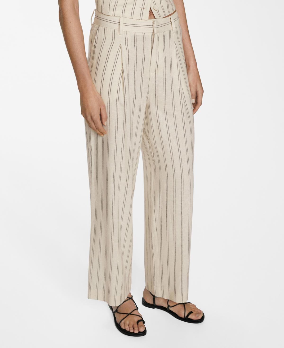 Mango Womens Striped Linen-Blend Pants Product Image