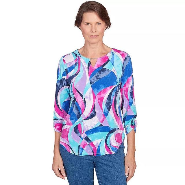 Womens Alfred Dunner Puff Print Stained Glass Swirl Split Neck Top Product Image