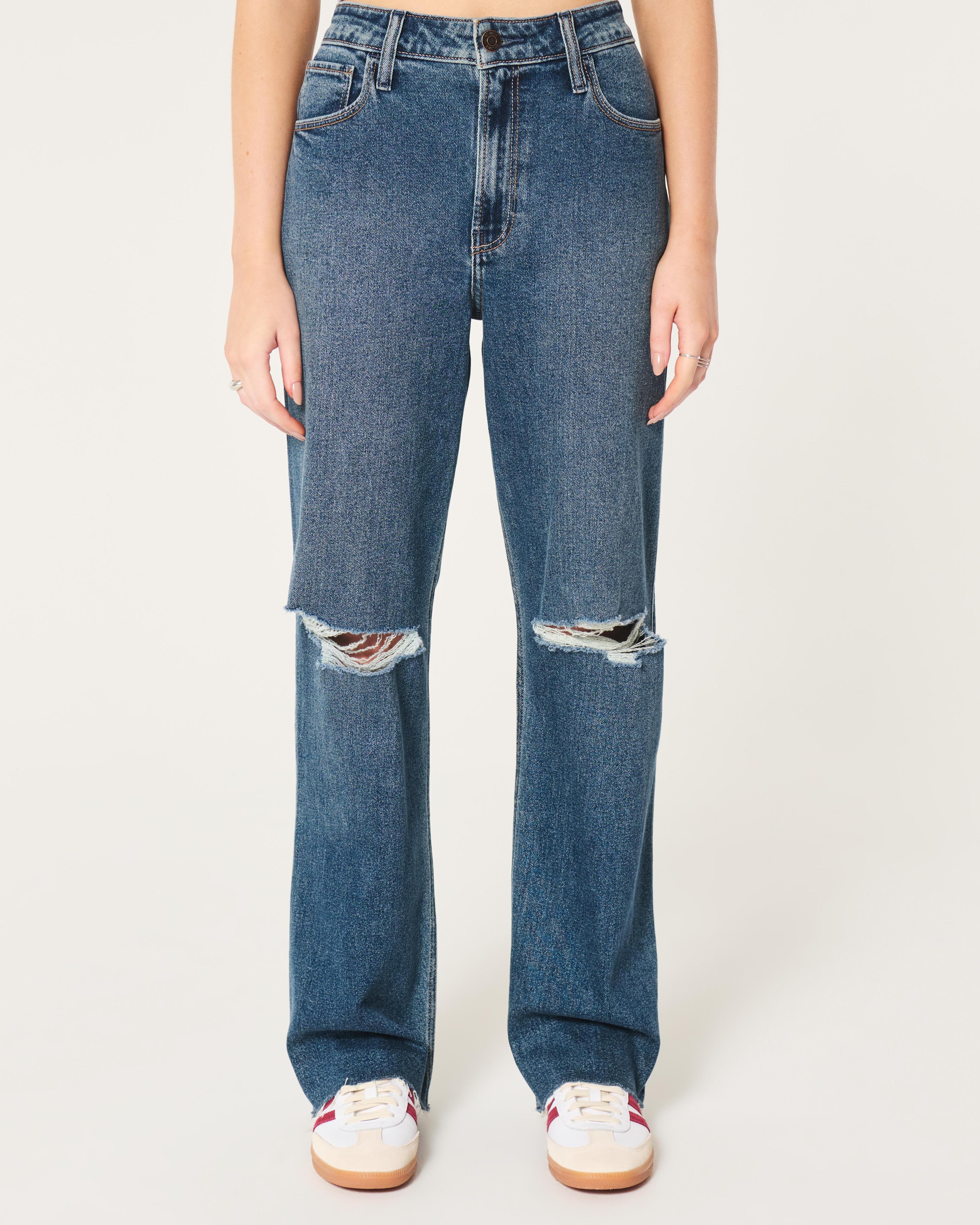 Ultra High-Rise Ripped Dark Wash Dad Jeans Product Image