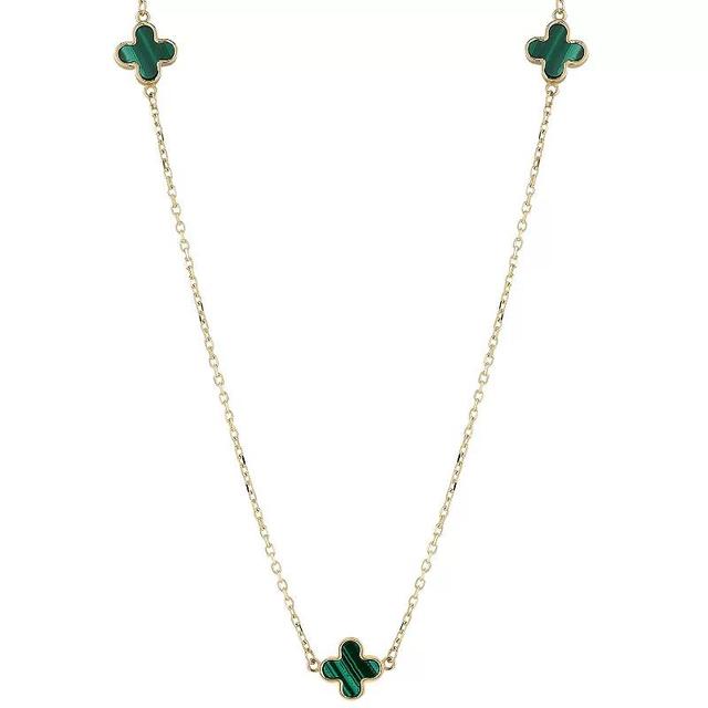 LUMINOR GOLD 14k Gold Malachite 3-Clover Station Necklace, Womens Product Image