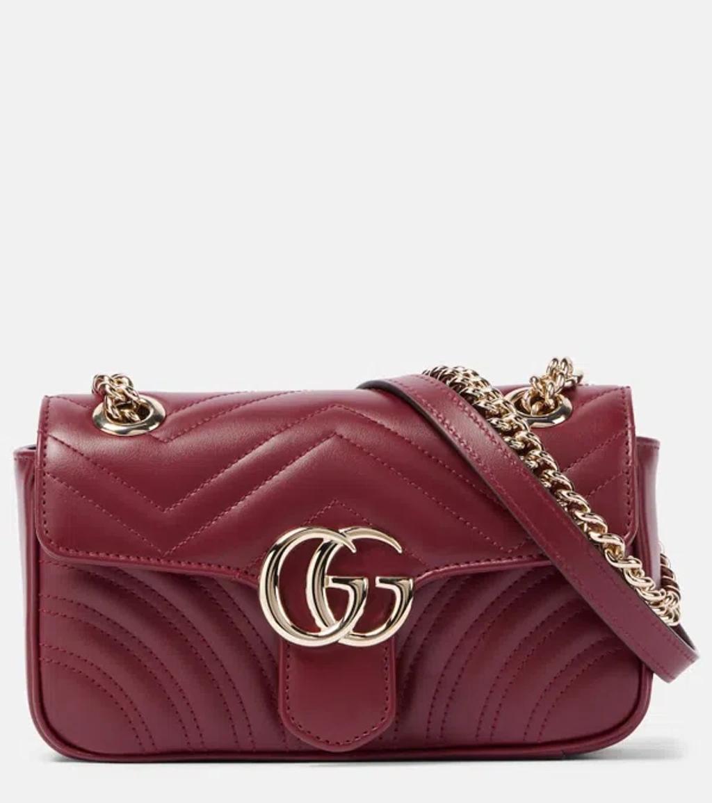 GUCCI Gg Marmont Leather Shoulder Bag In Rosso Ancora Product Image