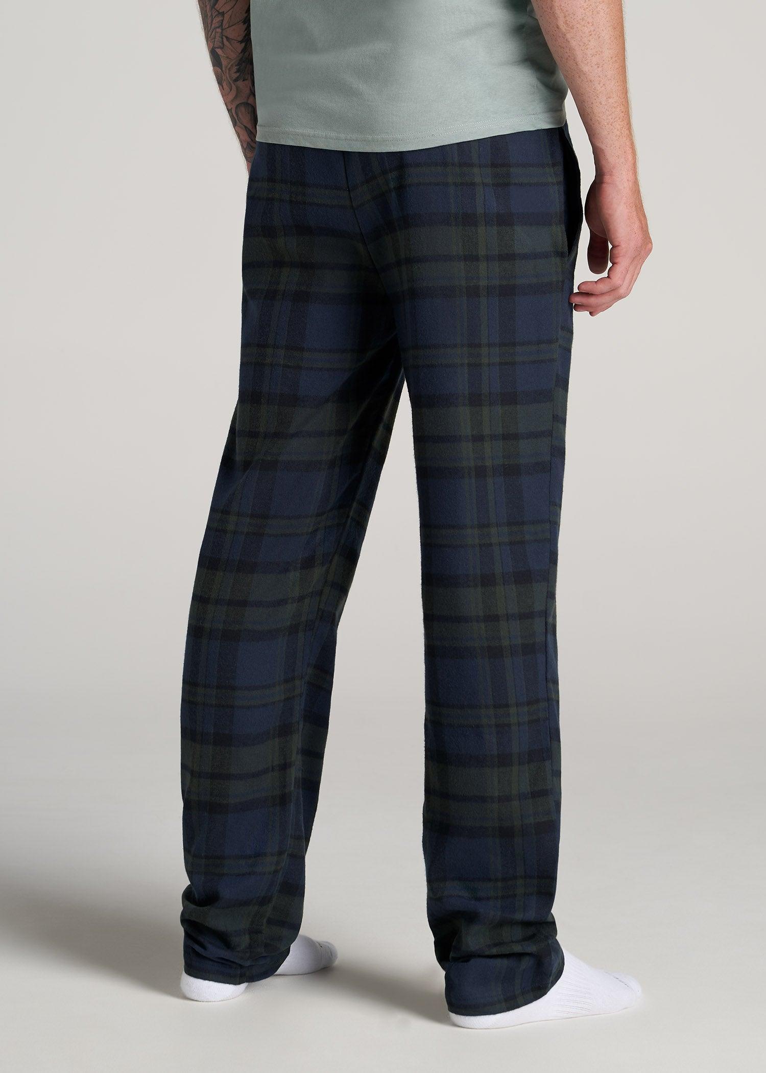 Plaid Pajama Pants for Tall Men in Olive & Dark Cobalt Plaid Product Image