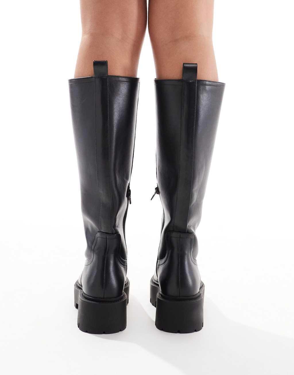 ASOS DESIGN Wide Fit Carmen chunky flat knee boots in black Product Image