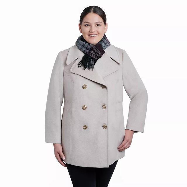 Plus Size TOWER by London Fog Scarf & Wool-Blend Peacoat, Womens Black Product Image