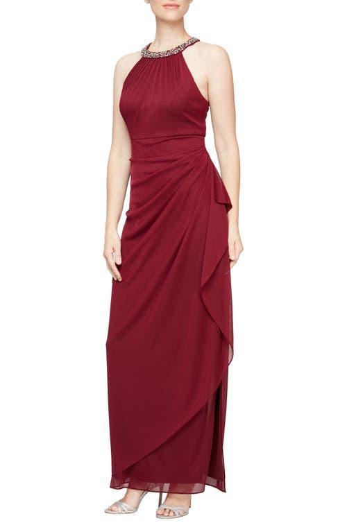 Alex Evenings Embellished Halter Ruched Column Formal Gown Product Image