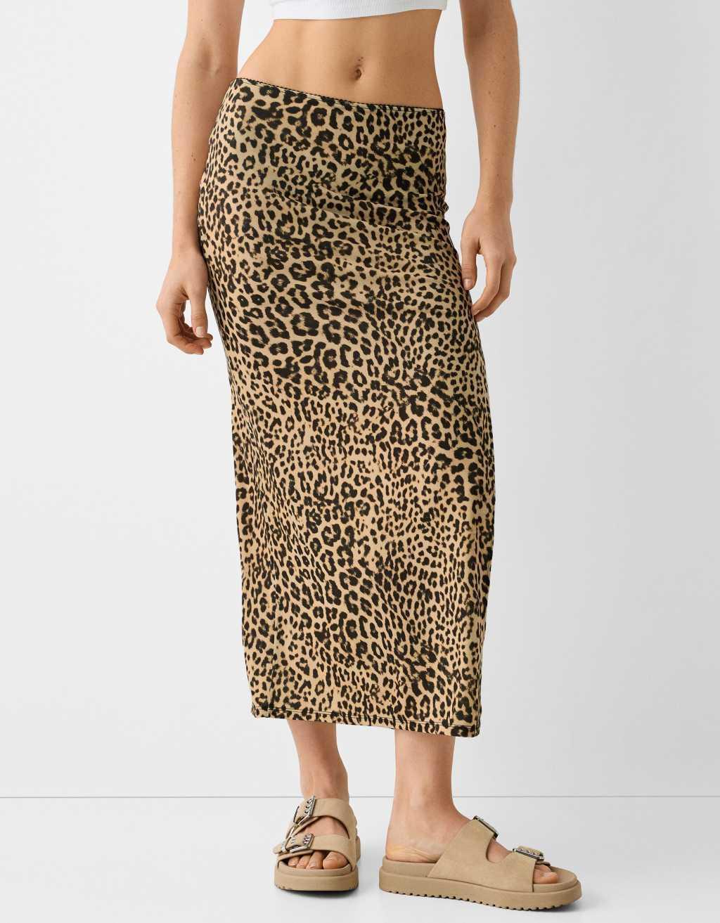 Bershka polyamide maxi skirt in leopard print product image