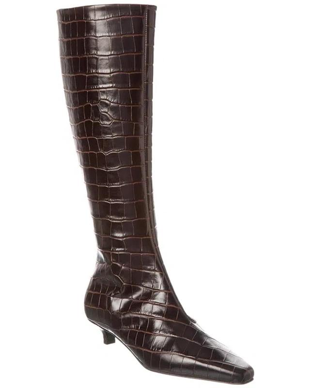 Croc-embossed Leather Knee-high Boot In Brown Product Image