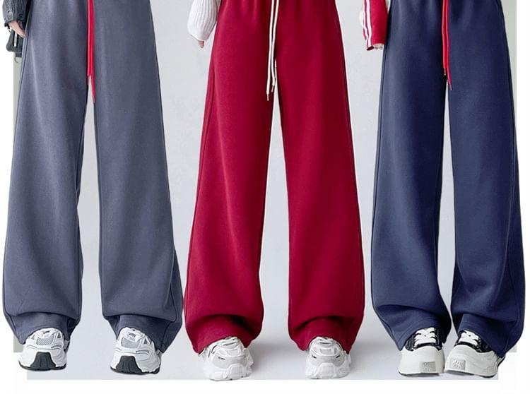 High Rise Plain Wide Leg Sweatpants Product Image