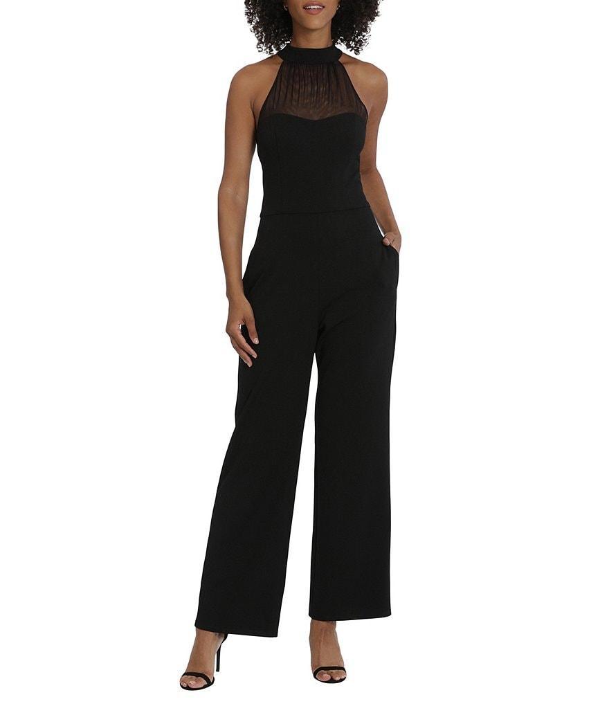 Maggy London Stretch Crepe Illusion Halter Neckline Jumpsuit Product Image