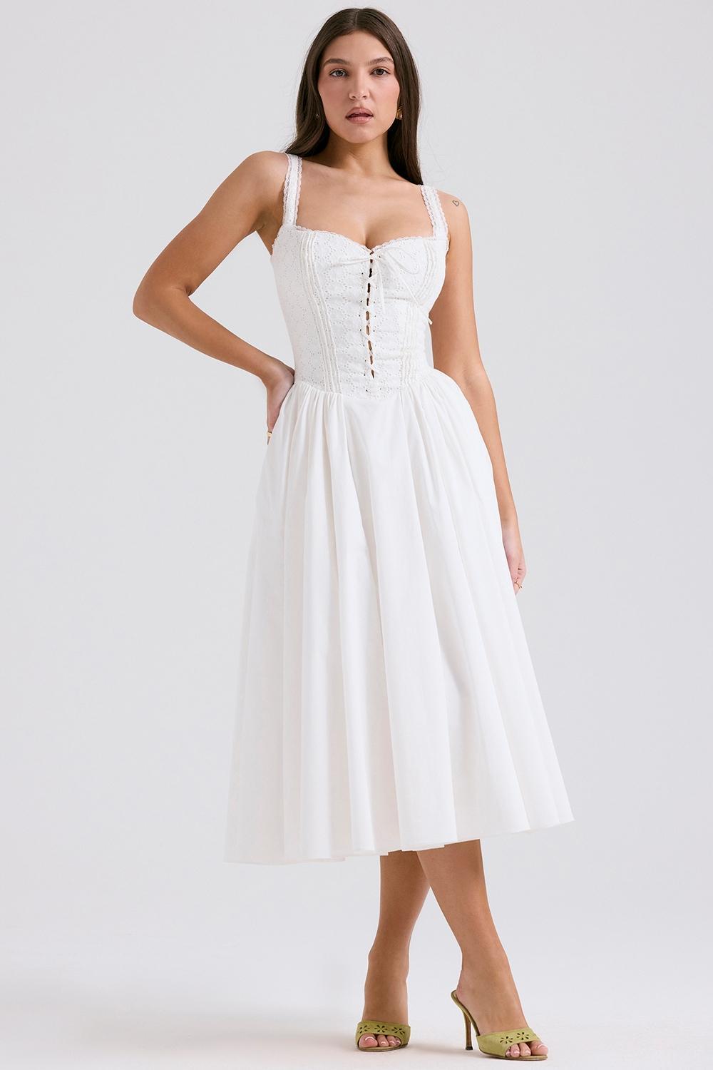 Milia White Broderie Anglais & Cotton Midi Dress Product Image