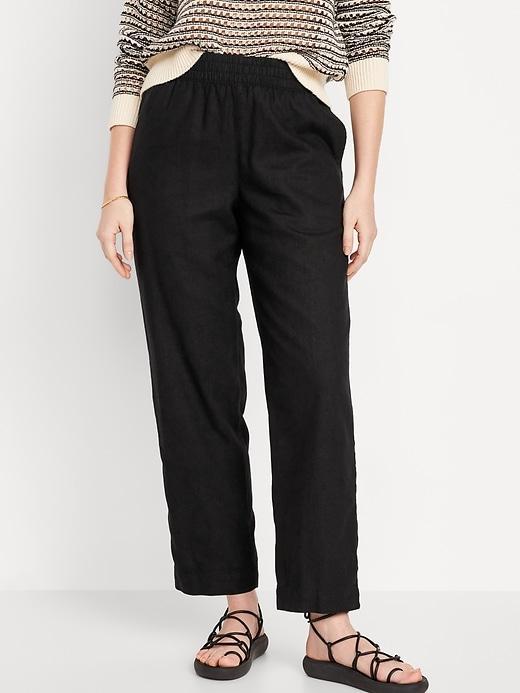 High-Waisted Linen-Blend Straight Pants product image