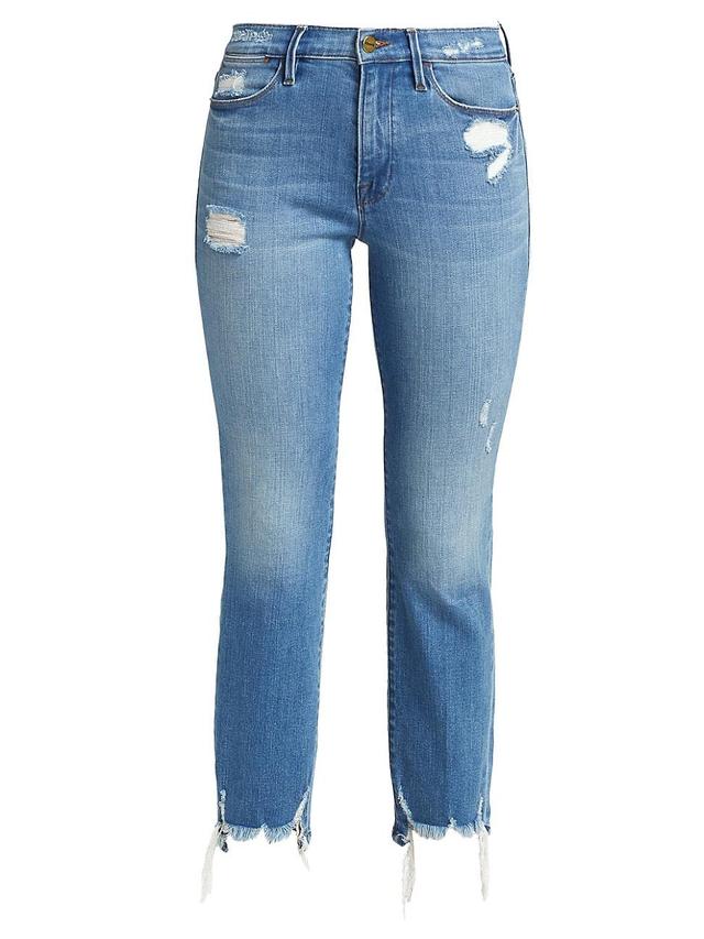 Womens Le High High-Rise Distressed Stretch Straight-Leg Jeans Product Image