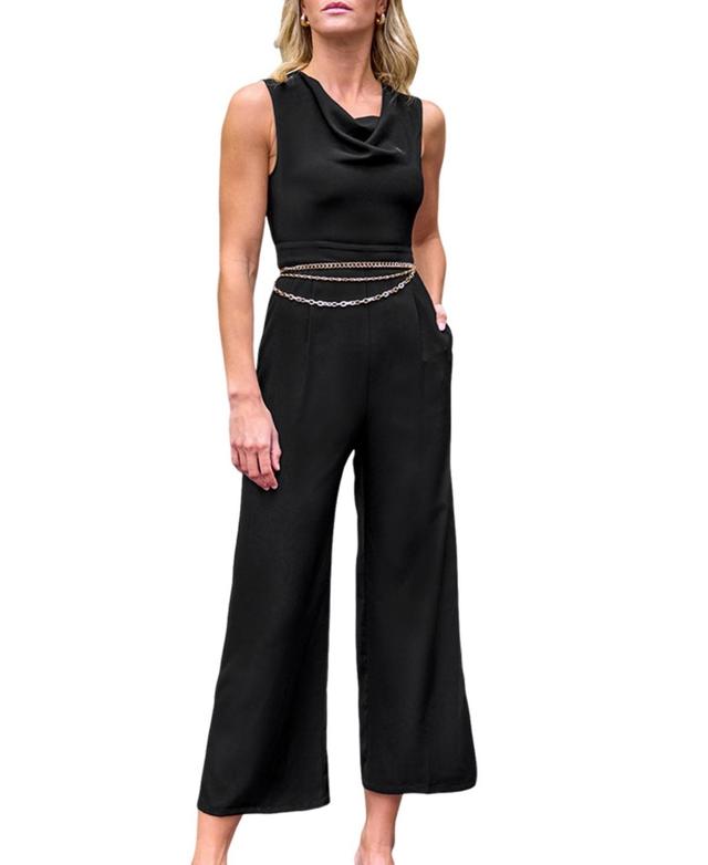 Cupshe Womens Black Cowl Neck Straight Leg Jumpsuit Product Image