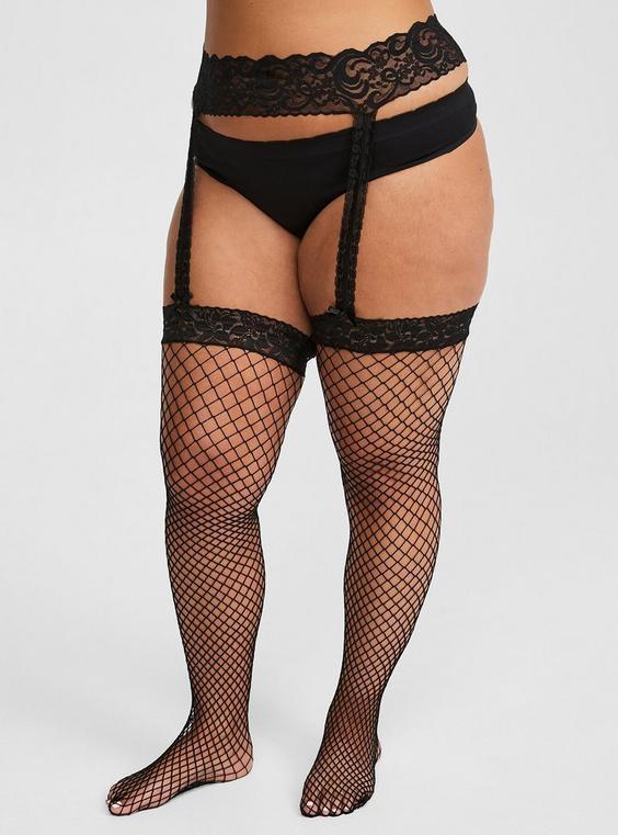 Fishnet & Lace Faux Garter Tights Product Image