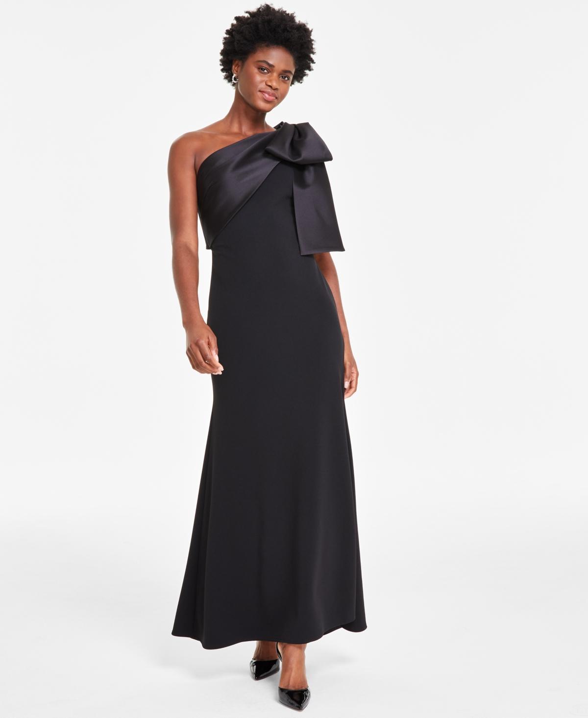 Betsy & Adam Womens Bow-Trimmed One-Shoulder Gown Product Image