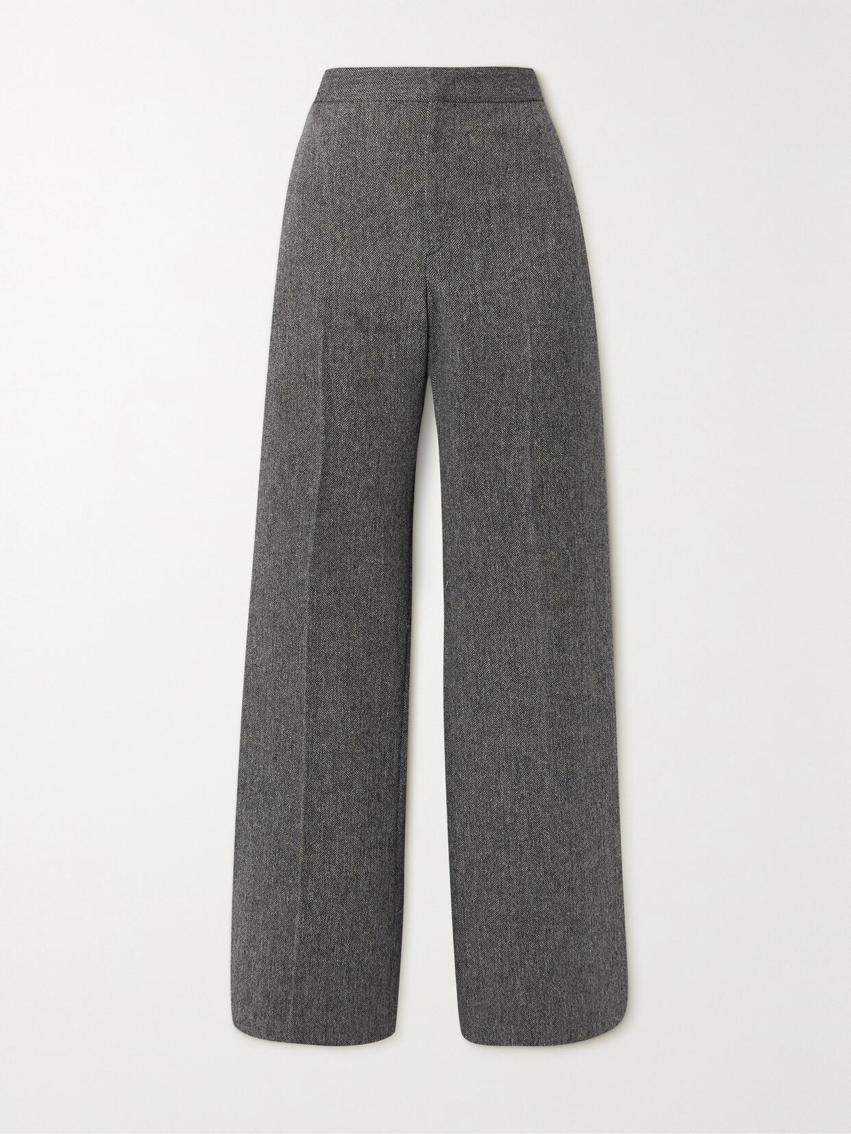 ISABEL MARANT Scarly Herringbone Wool-blend Straight-leg Pants In Gray Product Image