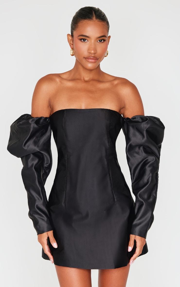 Black Oversized Puff Sleeve A Line Shift Dress Product Image