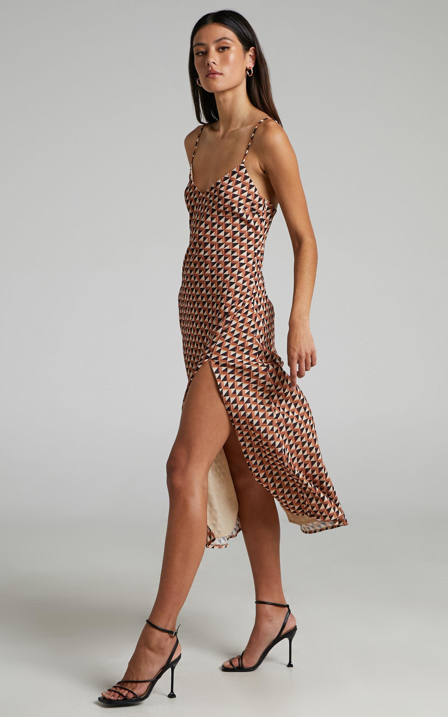 Leivi Midi Dress - Thigh Split Slip Dress in Mod Geo Product Image