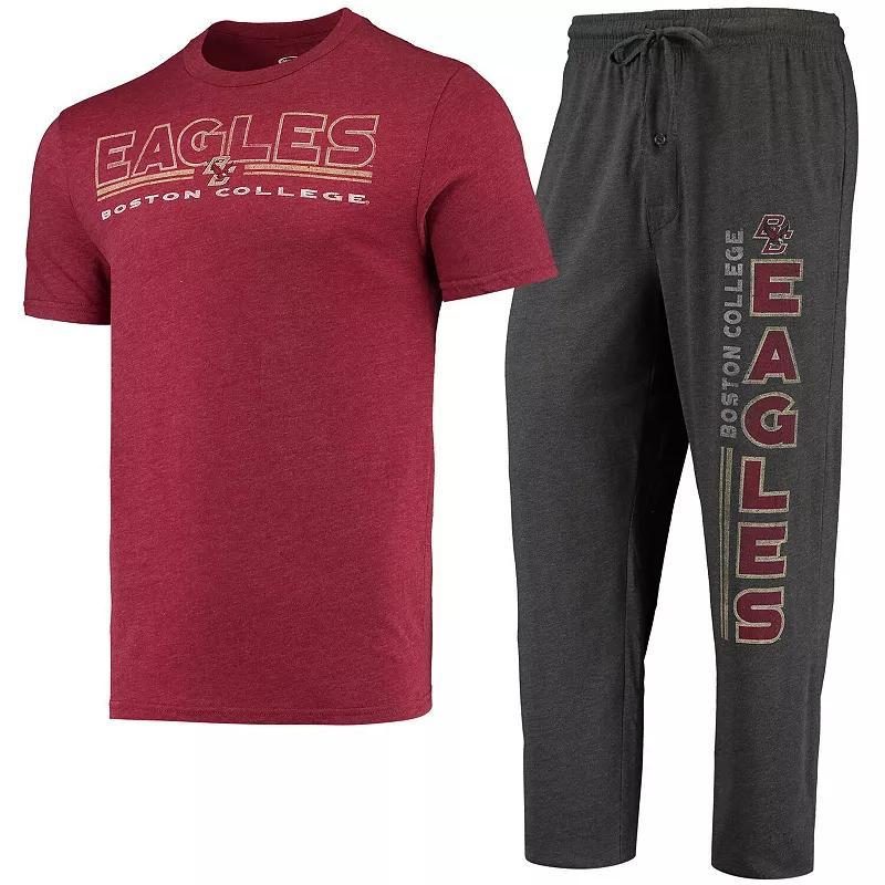 Mens Concepts Sport Heathered Charcoal/Maroon Boston College Eagles Meter T-Shirt & Pants Sleep Set Product Image