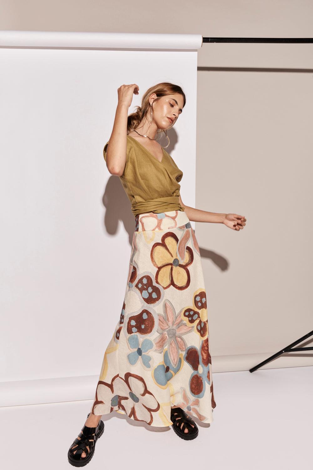 Zoé Linen Maxi Skirt Flower Product Image