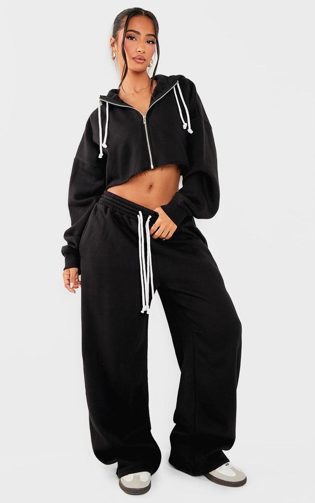 Petite Black Contrast Drawstring Wide Leg Sweatpants Product Image