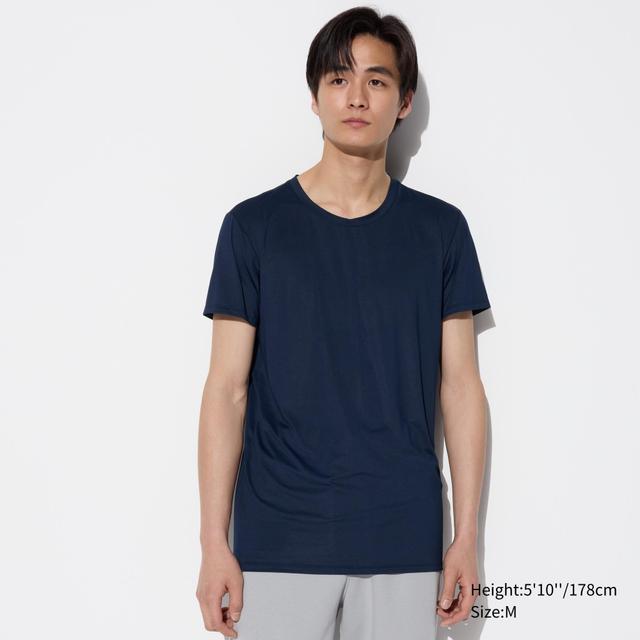 Mens Airism Crew Neck T-Shirt with Deodorizing Navy Medium UNIQLO US Product Image