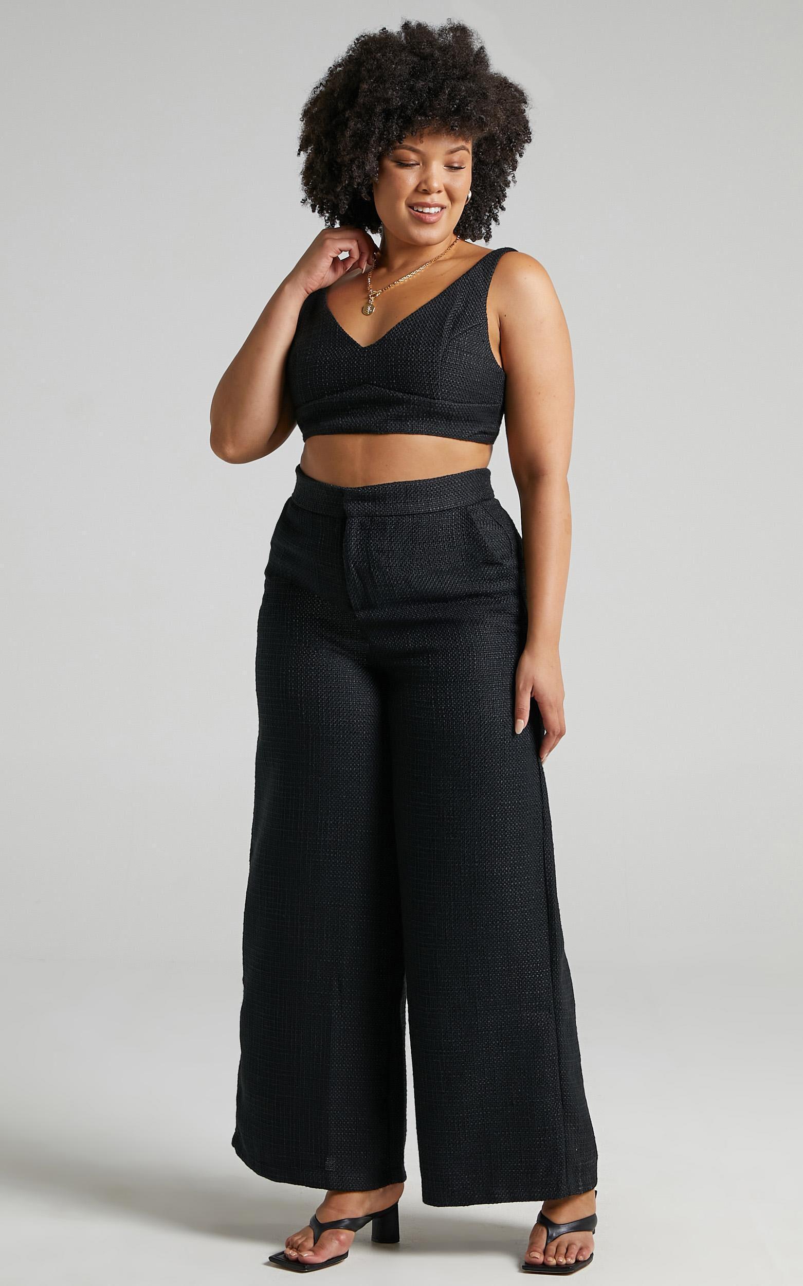 Adelaide Two Piece Set - Crop Top and Wide Leg Pants Set in Black Product Image