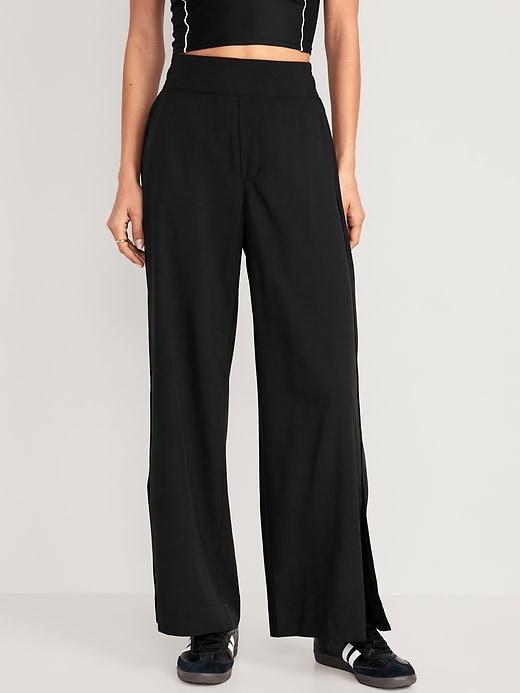 Old Navy High-Waisted StretchTech Split-Hem Wide-Leg Pants for Women - Black Jack - female - Size: M Product Image