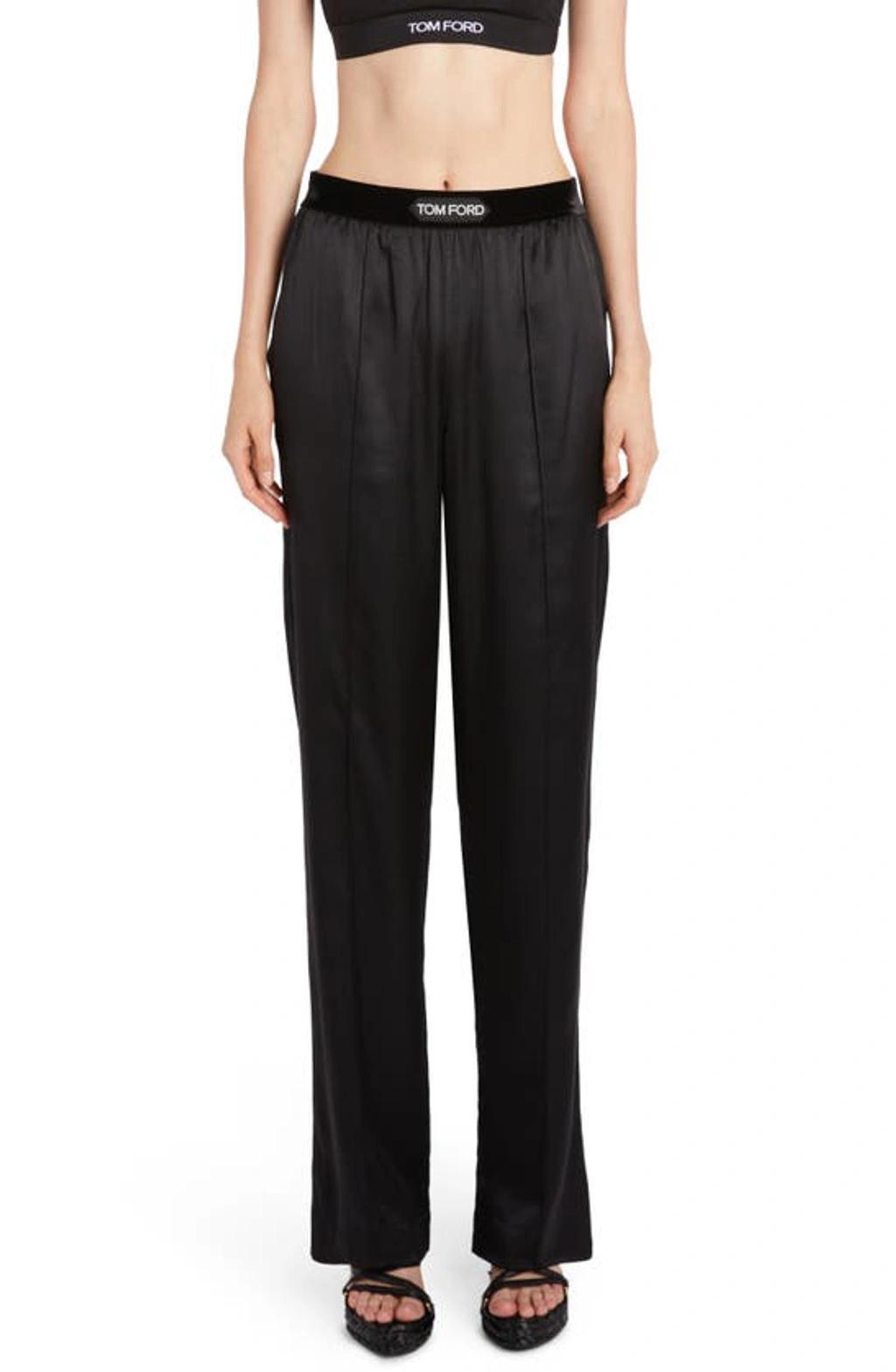 TOM FORD Velvet-trimmed Stretch-silk Satin Pants In Black Product Image