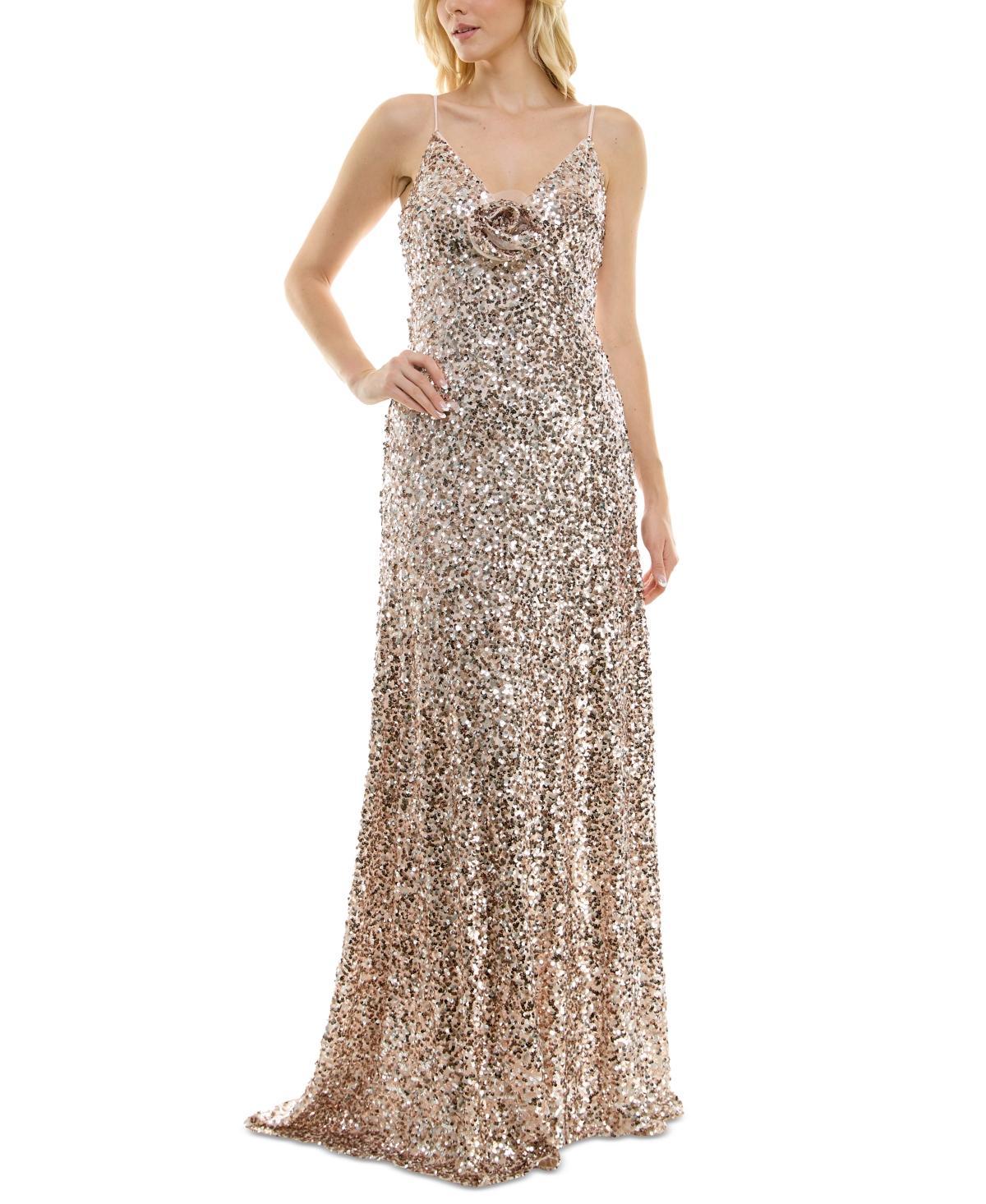 Womens Taylor Dress Sequin Gown With Rosette, Girls Product Image