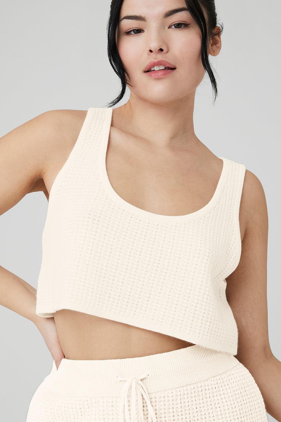 Cashmere Plush Waffle Cropped Tank - Ivory Female Product Image