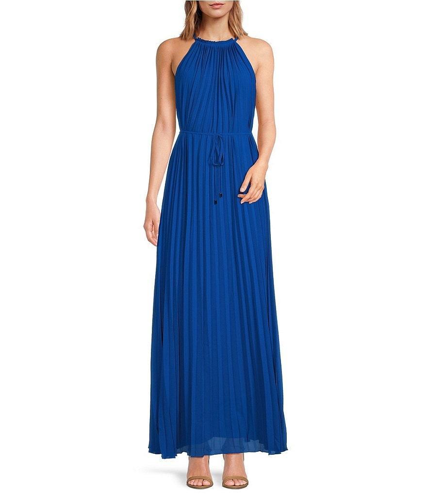 Ted Baker London Helyos Georgette Halter Neck Sleeveless Pleated Belted Maxi Dress Product Image