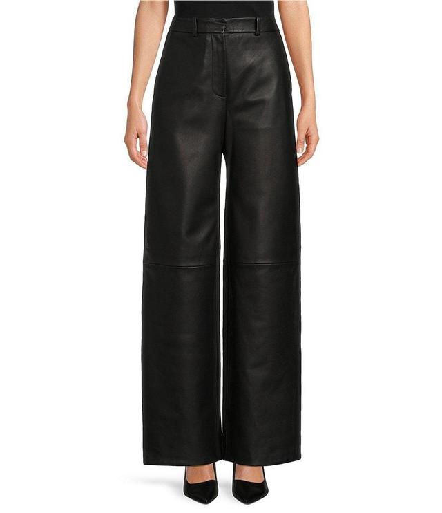 BOSS by Hugo Boss Sizzy Lamb Leather High Rise Wide-Leg Trouser Pant Product Image