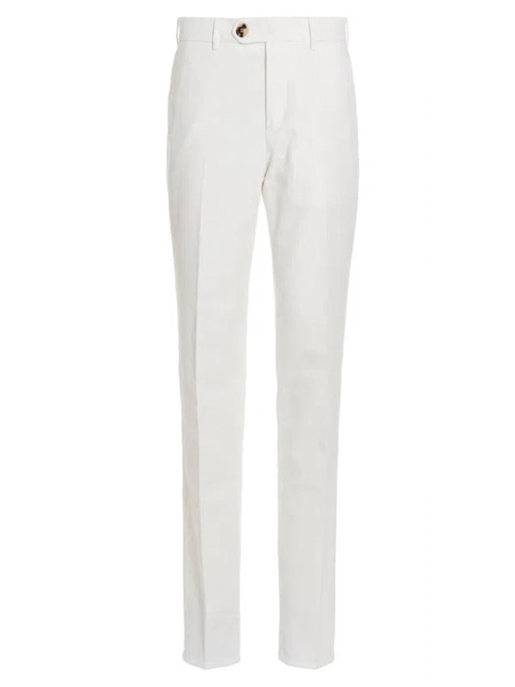 BRUNELLO CUCINELLI Cotton Gabardine Tailored Trousers In White Product Image