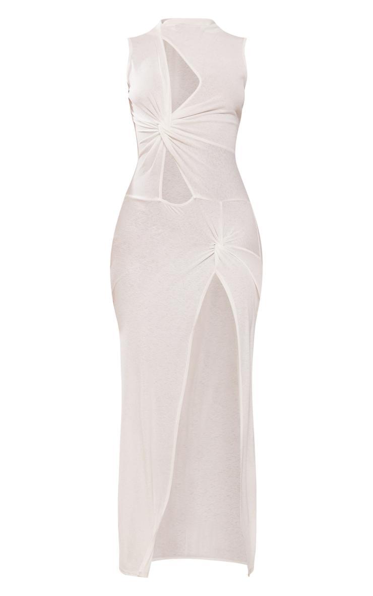 White Burnout Mesh Twist Detail Cut Out Maxi Dress Product Image