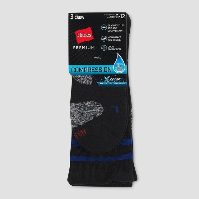 Hanes X-Temp Mens Compression Crew Socks, 3-Pairs Black 6-12 Product Image